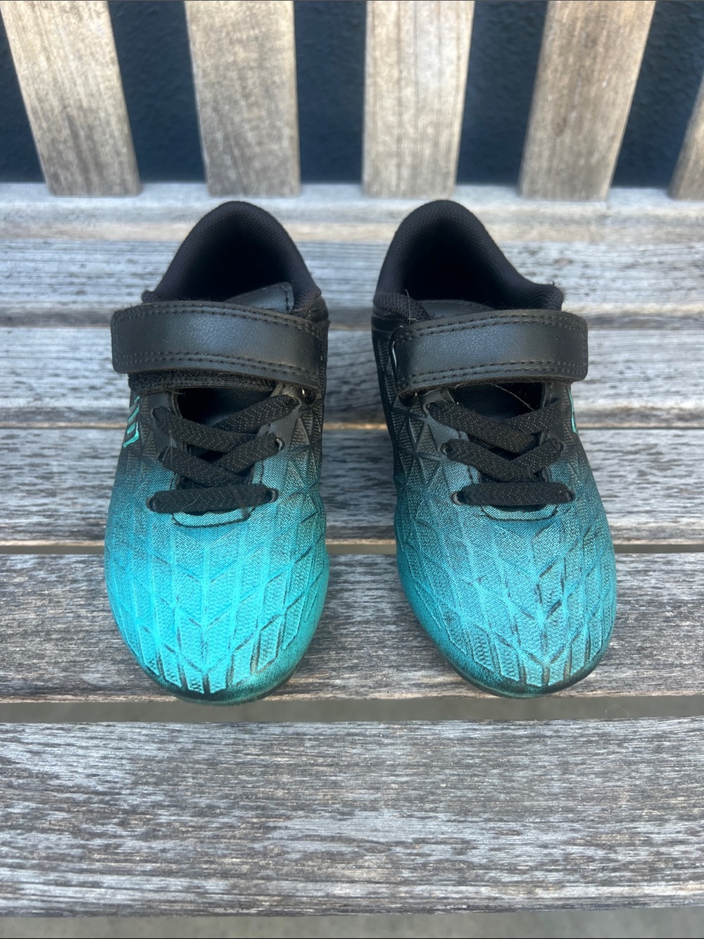 Kids Black and Teal Athletic Shoes - Youth Velcro Sneakers